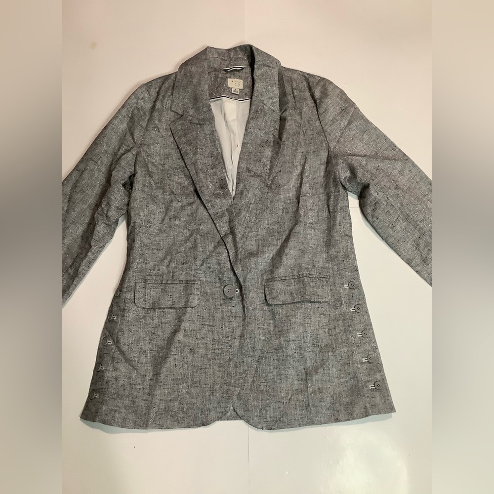 A New Day silver sparkle button in front Pockets Linen Cotton blazer size S - Picture 3 of 10